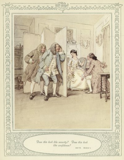 Ilustración para She Stoops to Conquer de Goldsmith de Hugh Thomson