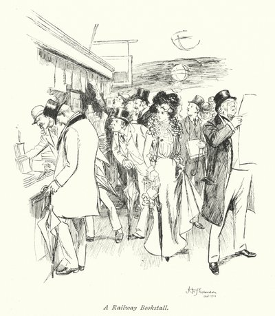 Londres: A Railway Bookstall (litografía en color) de Hugh Thomson