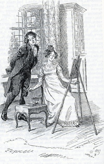 El Sr. Elton admirando el retrato de Hariett pintado por Emma de Hugh Thomson