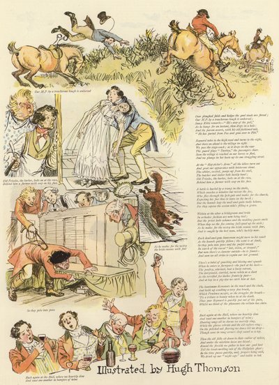 Serie de ilustraciones que representan la caza de Hollydale de Hugh Thomson