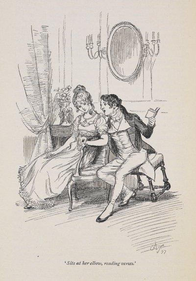 "Se sienta en su codo, leyendo versos", Persuasión de Jane Austen. de Hugh Thomson