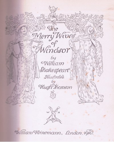 Diseño de la página del título, ilustración de Las Alegres Comadres de Windsor, 1910 de Hugh Thomson