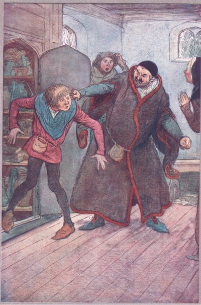 ¡Villano! ¡Ladrón! (Sacando a Simple), ilustración de Las Alegres Comadres de Windsor, 1910 de Hugh Thomson
