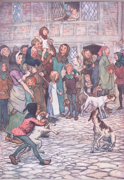 ¿Por qué ladran tus perros así? ¿Hay osos en la ciudad?, ilustración de Las Alegres Comadres de Windsor, 1910 de Hugh Thomson