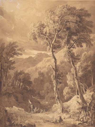 Paisaje montañoso con un grupo de viajeros en el río Pellene Achaia de Hugh William Williams