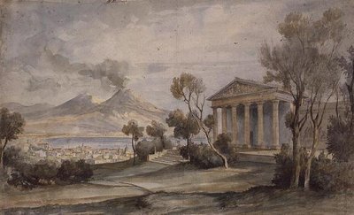 La Villa Saliceti, Nápoles abajo y el Monte Vesubio en la distancia de Hugh William Williams