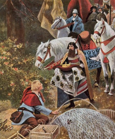 Entrega de la corona real alemana a Enrique el Fowler, 919 (litografía en color realzada) de Hugo (after) Vogel