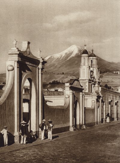 Mexico: Chalchicomula con Pico de Orizaba (b/w photo) de Hugo Brehme