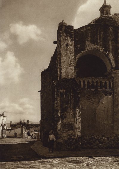 Mexico: Cuernavaca, Vista parcial de la Catedral (b/w photo) de Hugo Brehme