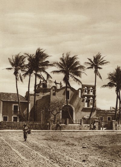 Mexico: Vera Cruz, Iglesia con campanario (b/w photo) de Hugo Brehme