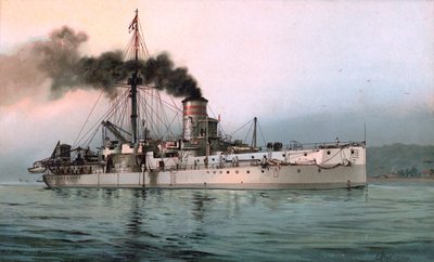 Litografía del acorazado alemán SMS Württemberg de Hugo Graf