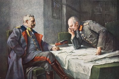 General von Hindenburg y Generalquartiermeister Erich von Ludendorff en la mesa de mapas de Hugo Vogel