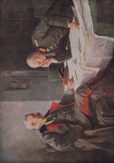 Estudiando un plan de guerra, ilustración de Hindenburg publicada por Daterlandischer Derlag C U Weller Berlín, 1922 de Hugo Vogel