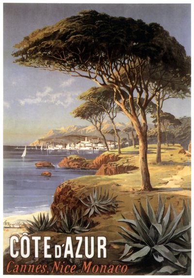 Póster publicitario de la Costa Azul - Cannes, Niza, Mónaco, c. 1900 de Hugo d Alesi