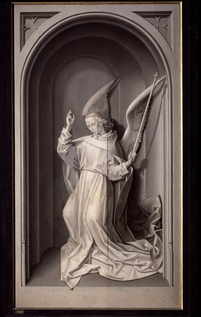 Ángel de la Anunciación, panel exterior del tríptico Portinari de Hugo van der Goes