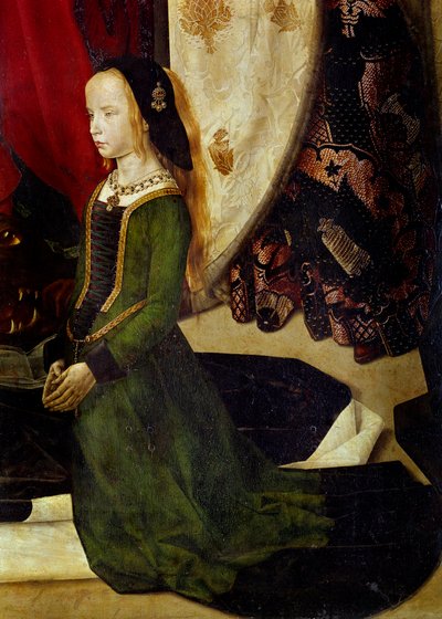 Tríptico de Portinari (detalle) representando a una joven en oración de Hugo van der Goes