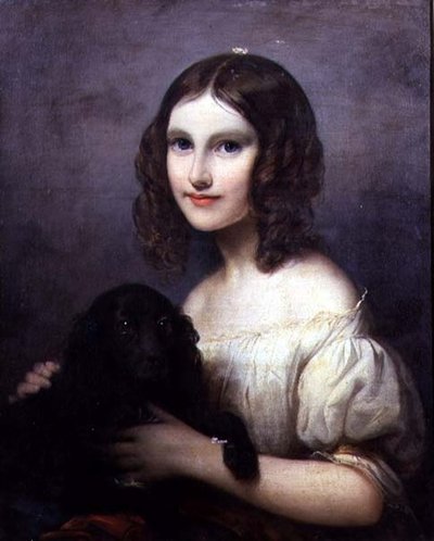 Retrato de una niña con su perro de Hugues Merle