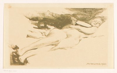 Mujer desnuda recostada con espejo de Huib Luns