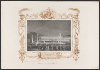 Fiesta nocturna para los estudiantes, 1836. El Partido de S.H. Students in the Garden de C. van Leeuwen / Tarde del 14 de junio de 1836 (título sobre el objeto) Placas de la celebración del segundo centenario de la Utrechtsche Hogeschool, 1836 (título de l de Huib van Hove Bz