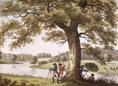 Humphrey Repton inspeccionando con un Teodolito de Humphry Repton