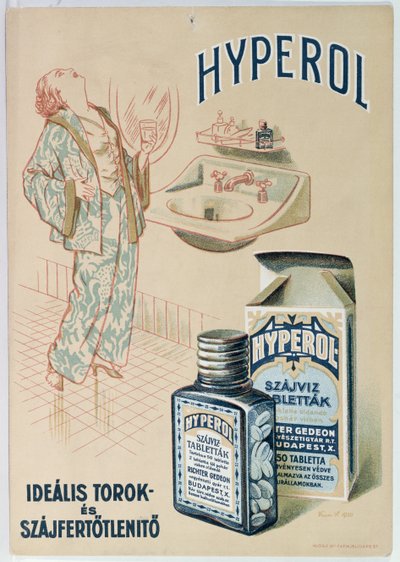 Anuncio de tabletas de enjuague bucal Hyperol, 1930 de Hungarian School