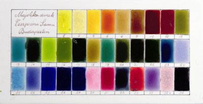 Carta de colores de una muestra de porcelana hecha por un fabricante húngaro (porcelana) de Hungarian School