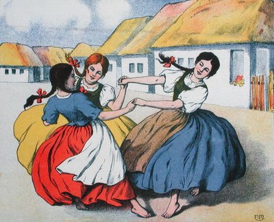 Danza campesina, ilustración de una partitura de canciones de Arpad Balazs, c.1910 de Hungarian School