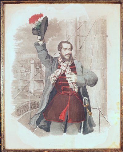 Retrato de Lajos Kossuth (1802-94) en el Puente de las Cadenas en Budapest, 1849 de Hungarian School