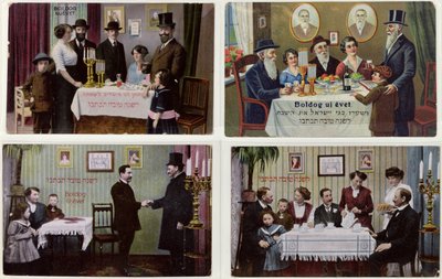 Tarjetas postales que representan a la familia judía en Rosh Hashaná de Hungarian School
