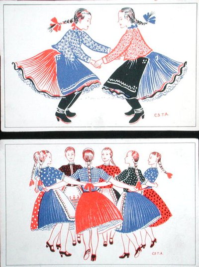 Postales que representan danzas tradicionales húngaras, c.1947-8 de Hungarian School