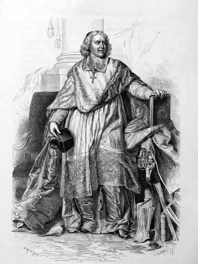 Retrato grabado de Jacques-Bénigne Bossuet, obispo de Meaux, después de Hyacinthe Rigaud (Musée du Louvre) - en "Histoire de France" por Guizot de Hyacinthe (after) Rigaud