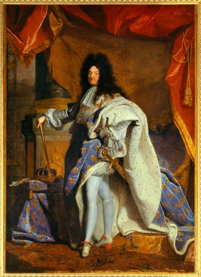 Retrato de cuerpo entero de Luis XIV (1638-1715) a los 63 años en gran traje real. Pintura del taller de Hyacinthe Rigaud (1659-1743) de Hyacinthe (studio of) Rigaud
