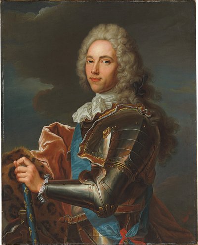 Retrato del Duque de Broglie, con banda de la Orden del Espíritu Santo, con bastón de Mariscal de Francia de Hyacinthe Francois Rigaud