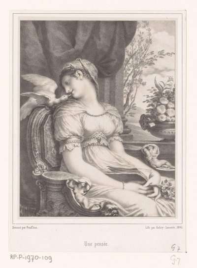 Mujer sentada con libro y pájaro blanco
Une pensée (título sobre objeto) de Hyacinthe Louis Victor Jean Baptiste Aubry Lecomte