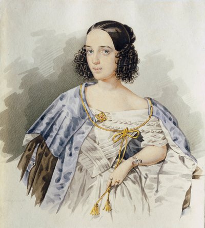 Retrato de la comediante rusa Varvara Asenkova (1817-1841) - Acuarela sobre tabla de I Alexeyev (activo 1800-1850) de I. Alexeyev