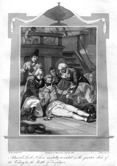 El almirante Nelson herido de muerte en la cubierta del HMS Victory, 1816 de I. Brown
