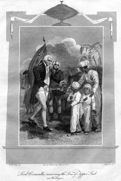 Lord Cornwallis recibiendo a los hijos de Tippoo Saib como rehenes de I. Brown
