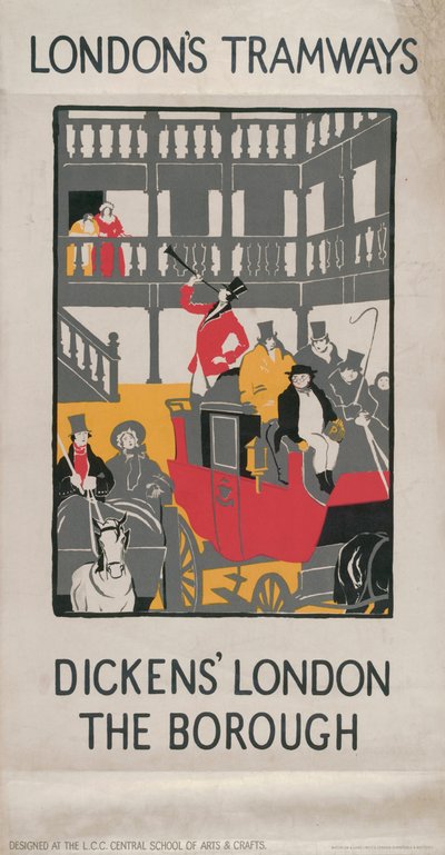 El Londres de Dickens - El Borough, cartel de los tranvías del Consejo del Condado de Londres LCC, 1923 de I Jephson