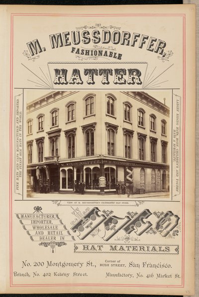 Vista de la famosa sombrerería de M. Meussdorffer de I. W. Taber
