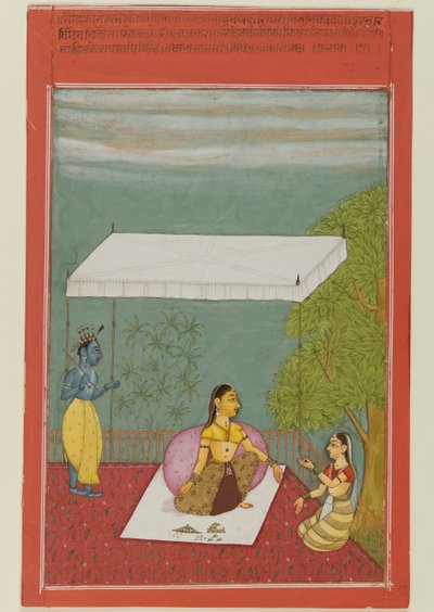 Nayika Espera a su Amante, página de una serie que ilustra el Rasikapriya de Keshavadasa, 1692 de Ibrahim Ibrahim
