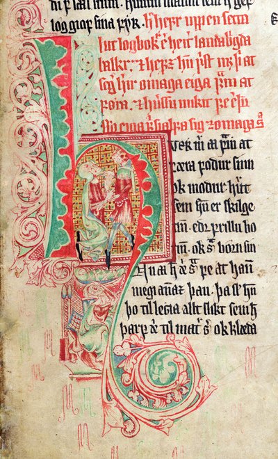 Inicial historiada H, del Skarosbok (El Libro de Skard) c.1350 de Icelandic School