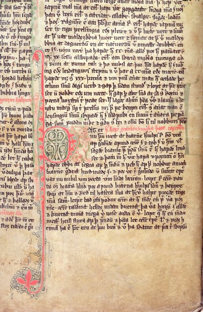 Inicial historiada P al comienzo de La Saga de los Groenlandeses, del Flateyjarbok (El Libro de Flatey) finales del siglo XIV de Icelandic School