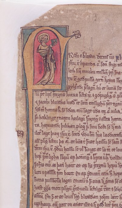 Inicial historiada al comienzo de La Saga de los Dos Apóstoles Juan y Jacobo, del Codex Scardensis, c.1360 de Icelandic School