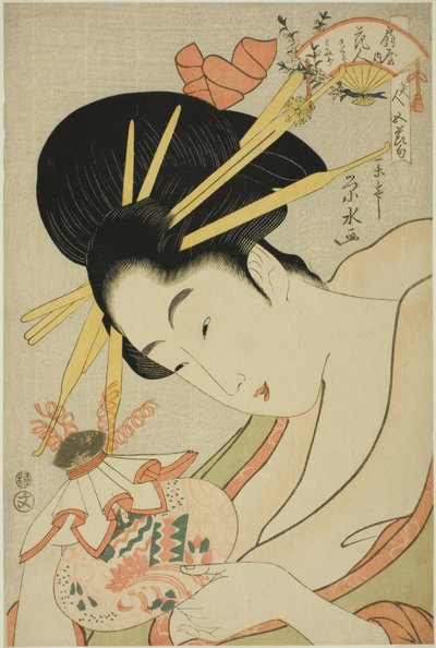 La cortesana Hanahito del Ogiya y las asistentes Sakura y Momiji, de la serie "Bellezas de los cinco festivales (Bijin gosekku)" de Ichirakutei Eisui