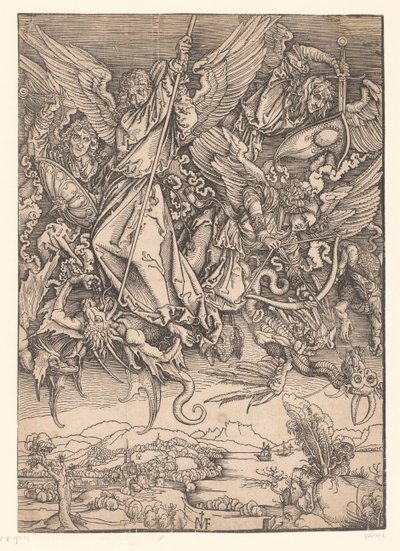 Los arcángeles luchan contra los dragones
Copias del Apocalipsis de Durero (título de la serie) de Ieronimus Greff von Frankfurt