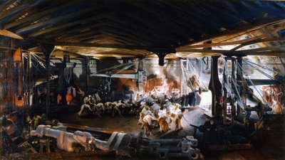 Forjando un árbol doblado en la fábrica de Indres por F. Bonhommé de Ignace Francois Bonhomme