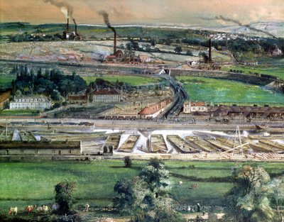 Paisaje industrial en el campo de carbón de Blanzy, Saona y Loira, c.1860 (detalle) de Ignace Francois Bonhomme