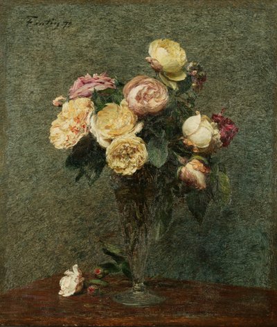 Naturaleza muerta: Rosas en jarrón de cristal de Ignace Henri Jean Fantin Latour