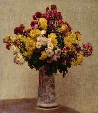 Crisantemos en un jarrón de Ignace Henri Jean Fantin Latour