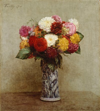 Dalias en un jarrón chino de Ignace Henri Jean Fantin Latour